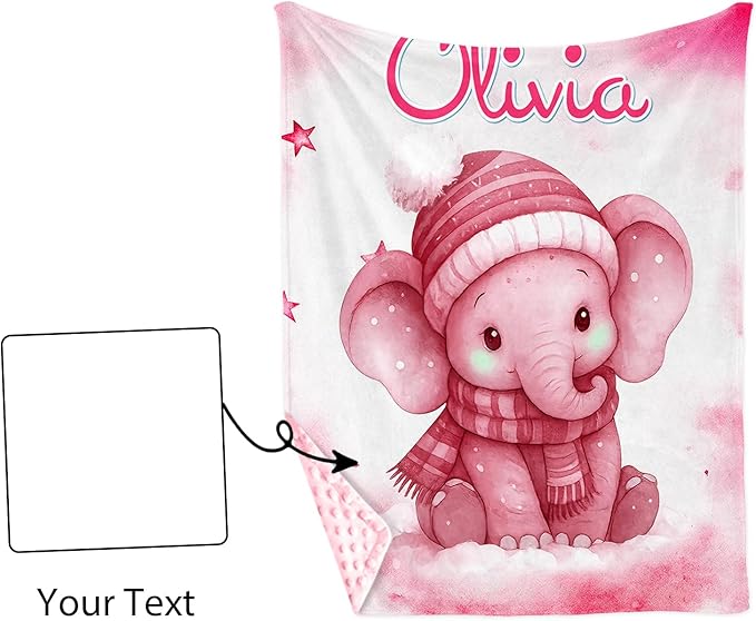 Personalized Baby Blankets for Girls, Custom Name Pink Elephant Pattern Baby Blanket, Soft Minky Dot Blanket for Newborns and Toddlers, Ideal for Baby Showers Christmas Brithday Gifts