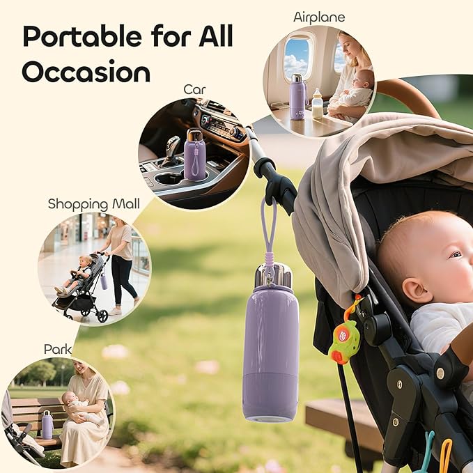 QIBOX Portable Bottle Warmer for Travel - 3Min Fast Heating of Breast Milk and Formula, 36W Fast Charge, 17 Ounces Large Capacity, Baby Bottle Warmer On The Go for Outdoor Airplane and Car