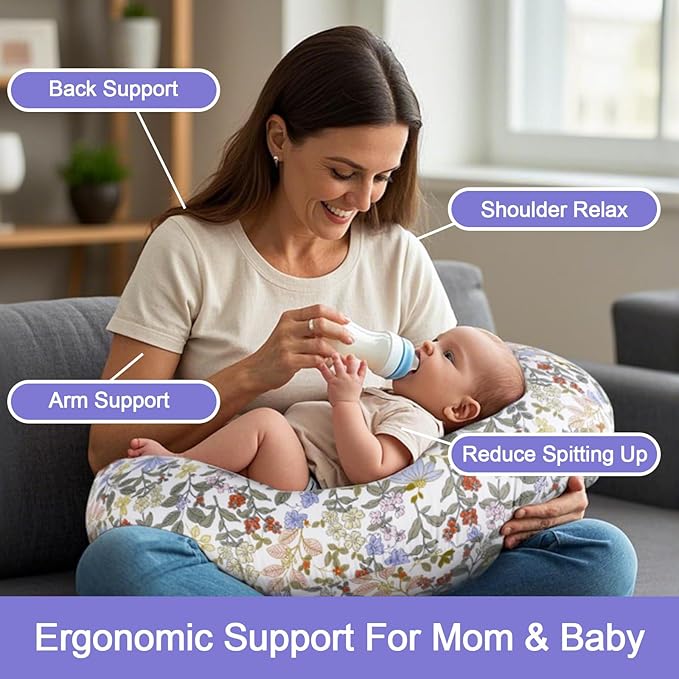 Nursing Pillow, Breastfeeding Pillow with Removable Cover, Ergonomic Breast Feeding Pillow, Baby Feeding Support Cushion for Mom Easier Breastfeeding- Original Size/Flower