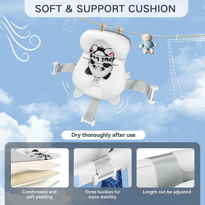 Collapsible Baby Bathtub for Newborn to Toddler (0-24 Months), Portable Baby Bath Tub for Travel, Newborn Bathtub with Soft and Supportive Cushion (Panda-Blue)