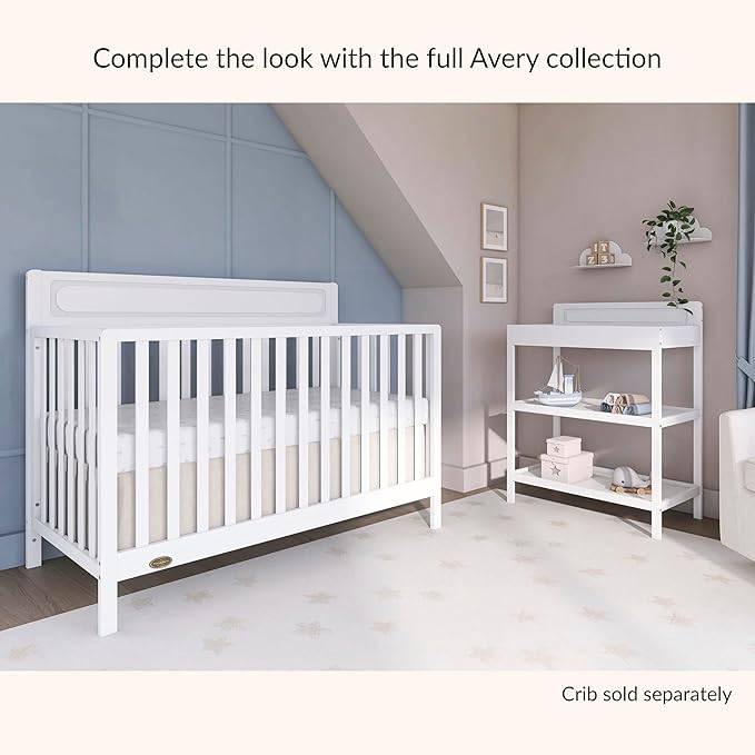 Dream On Me Avery Changing Table in White – JPMA Certified, Multiple Spacious Storage Shelves, Compact Slim Space-Saving Design, Water-Based Non-Toxic Finish