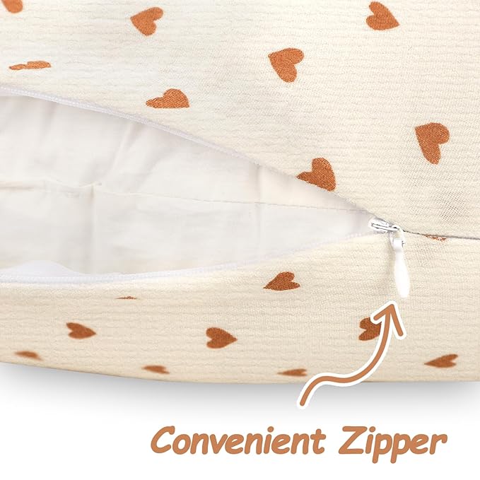 Hooyax Muslin Nursing Pillow Cover, Feeding Pillow Slipcover for Breastfeeding Moms, Soft and Breathable Infant Pillow Cover for Baby Boy and Girls (Heart)
