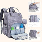 BabbleRoo Diaper Bag Backpack - Baby Essentials, Travel Essentials Baby Bag with Changing Pad, Stroller Straps & Pacifier Case - Unisex, Gray Swirls