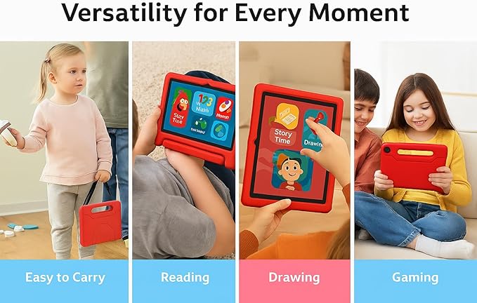 10.1 Inch Kids Tablet with Shockproof Case | Android 14, 64GB+8GB RAM, 12H Battery | Parental Control, Google Kids Space & Preloaded Educational Apps | WiFi 6, HD Display, Ages 3-12