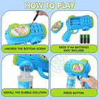 2 Pack Bubble Gun Machine for Kids, Automatic Light Up Bubble Blower with 4 Bottles 10 Bags Refill Solution Bubble Guns Blaster for Toddlers, Outdoor Toys Gifts Wedding Easter Party Favor