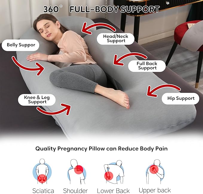 U-Shaped Pregnancy Pillow for Sleeping, Full Body Support for Back, HIPS & Belly -65 Inch Maternity Pillow with Machine Washable Cover | Maternity Essential