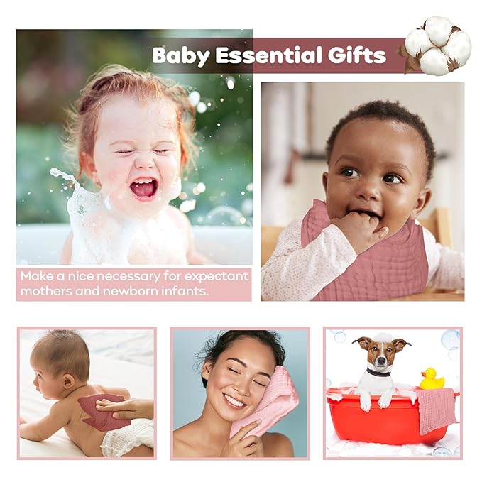 Yoofoss Muslin Baby Washcloths 100% Organic Cotton Face Towels 6 Pack Wash Cloths for Baby 12x12in Soft and Absorbent Baby Wipes (Gradient Pink)