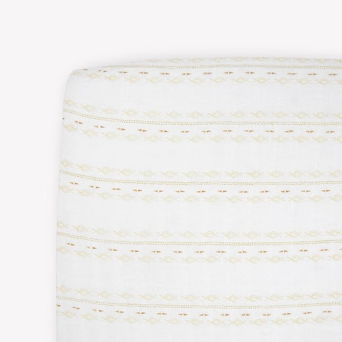 Little Unicorn Premium Crib Sheet | Breathable & Super-Soft Muslin Fabric (Gold Diamond-Stripe)