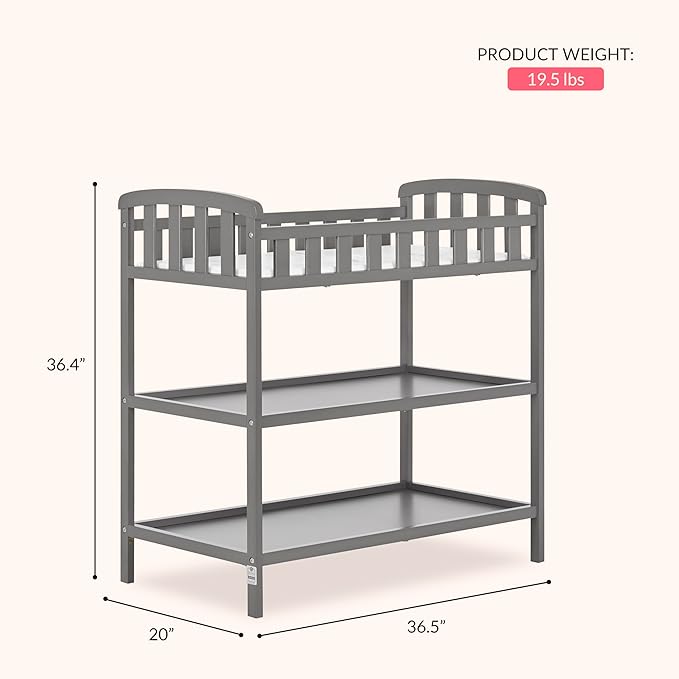 Dream On Me Emily Changing Table In Steel Grey, Comes With 1" Changing Pad, Features Two Shelves, Portable Changing Station, Made Of Sustainable New Zealand Pinewood