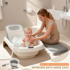 Baby Bathtub for Newborn to Toddler, Reclining Newborn Bathtub, Adjustable Baby Tub with Bath Kneeler Pad & Clean Rinse Cup, 0-36 Months (Gray)