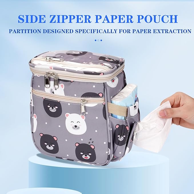 Baby Stroller Organizer Bag，Small Diaper Bag - Universal Stroller Organizer With Insulated Cup Holder,Pocket With Baby Wipes Dispenser，Adjustable Shoulder Strap (Light Gray)