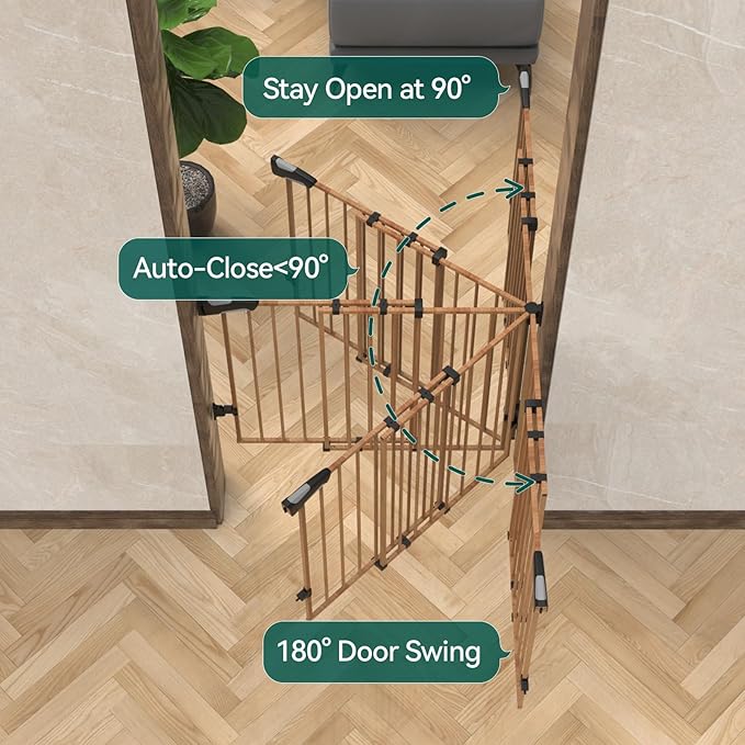 Babelio Baby Gate for Stairs & Doorways, 26-43" W 28" H No Bottom Bar| Easy Installation| One-Handed Operation| Auto-Close| Hardware Mount (Drill Needed) Safety Dog/Pet Gate (Brown Wood Pattern)