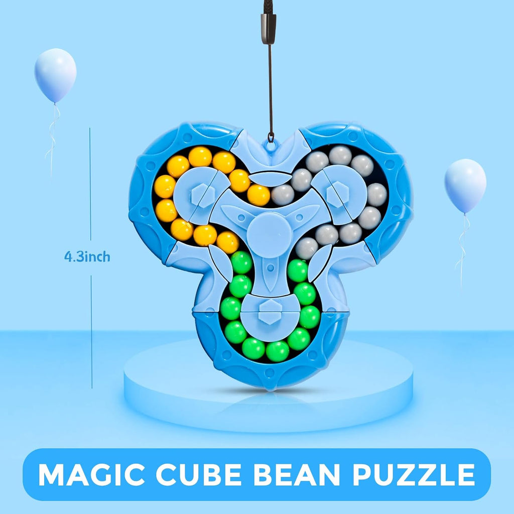 Magic Cube Bean Puzzle,Rotate and Puzzle,Stress and Anxiety Relief Fidget Toys,Brain Teasers Travel Games for Kids Teens Adults,Sensory Toys for Autistic ADHD,Pop Birthday Gift(Blue)