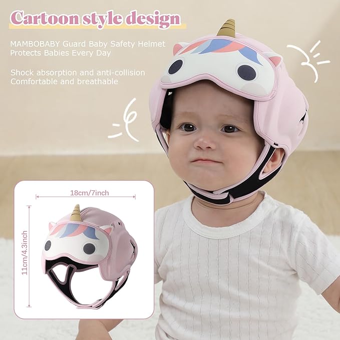 Baby Head Protector Baby Helmet for Crawling and Walking - No Bumps and Soft Safety Peak - Ultra Light and Adjustable Baby Head Protector Suitable for Babies 6-24 Months-Unicorn