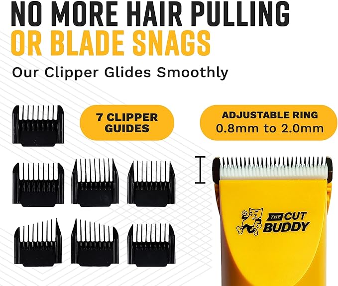 The Cut Buddy Clipper & Grooming Set, Cordless Hair & Beard Trimmer with Ceramic & Titanium Blades, 7 Guards, Waterproof, Beginner Kit