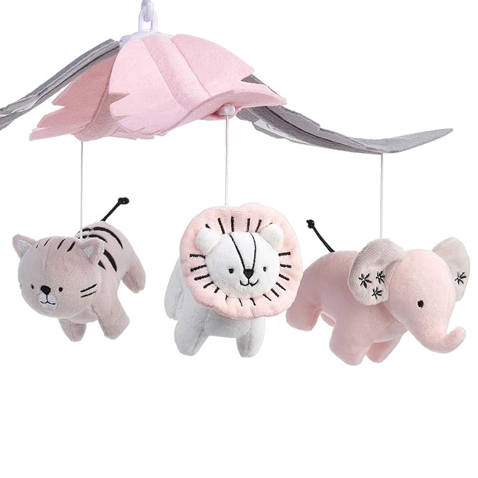 Lambs & Ivy Happy Jungle Musical Baby Crib Mobile Safari Animals Soother Toy