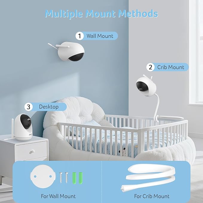 acer Smart Baby Monitor 5” No WiFi Baby Monitor with 1080P Camera and Audio for Crib 1000ft Range Remote Pan Tilt Night Vision, Temperature Sensor, 8 Lullabies, 2-Way Talk, Video Recording, VOX