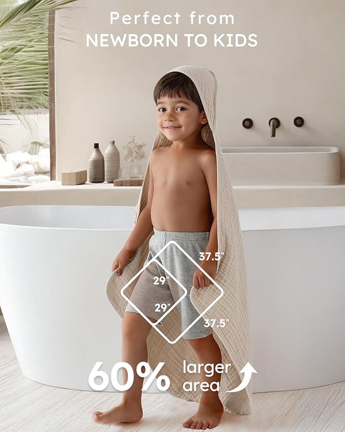 Yoofoss Hooded Baby Towels for Newborn 2 Pack 100% Muslin Organic Cotton Baby Bath Towel with Hood for Babies, Infant, Toddler and Kids, 37.5"x37.5", Soft and Absorbent Newborn Essential,Apricot&Green