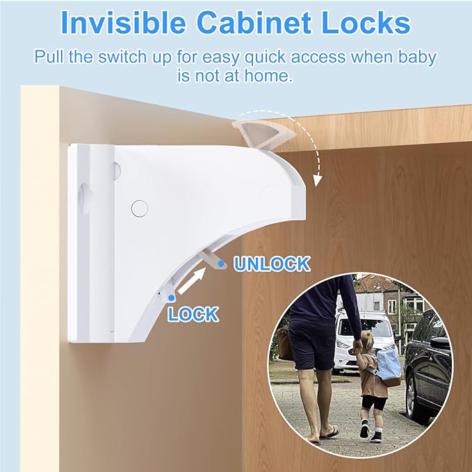 Child Safety Magnetic Cabinet Locks, AOSITE 10 Pack+2 Keys Baby Proofing Magnetic Drawer Locks for Kitchen with Adhesive No Drilling or Screws Fixed, Baby Safety Cabinet Locks
