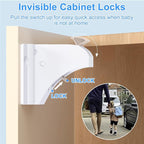 Child Safety Magnetic Cabinet Locks, AOSITE 10 Pack+2 Keys Baby Proofing Magnetic Drawer Locks for Kitchen with Adhesive No Drilling or Screws Fixed, Baby Safety Cabinet Locks