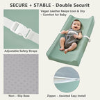 Vegan Leather Changing Pad Cover with Zipper - 31"X 16" - Waterproof Wipeable, Extra Thick & Portable & Non-Slip Diaper Mat - Fits Standard Changing Tables (Green)
