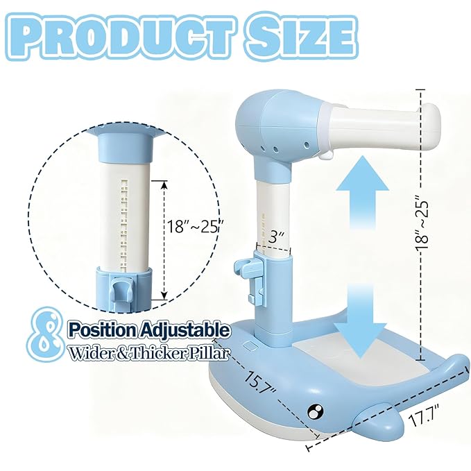 Baby Shower Stand Foldable Toddler Shower Standing Support with Anti-Slip Base Adjustable Infants Bath Support for 8-36 Months Portable Bath Helper (Upgraded-Whale)