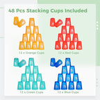 yeesport 48 PCS Sport Stacking Cups, Sport Training Game for Challenge Competition, Plastic Stacking Cups, Classic Family Game for Youth and Adults, Red+Blue+Green+Orange