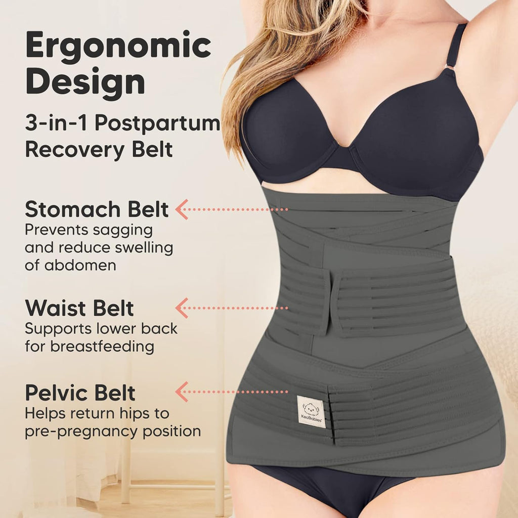 3 in 1 Postpartum Belly Support Recovery Wrap – Postpartum Belly Band, After Birth Brace, Slimming Girdles, Body Shaper Waist Shapewear,Post Surgery Pregnancy Belly Support Band (Mystic Gray, M/L)