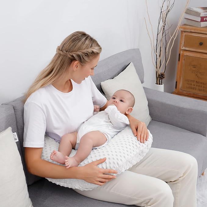 Nursing Pillow and Positioner with Cover for Breastfeeding and Bottle Feeding, Propping Baby, Tummy Time, Baby Sitting Support, Awake-Time Support (White, 22" x 17.7" x 5.9")