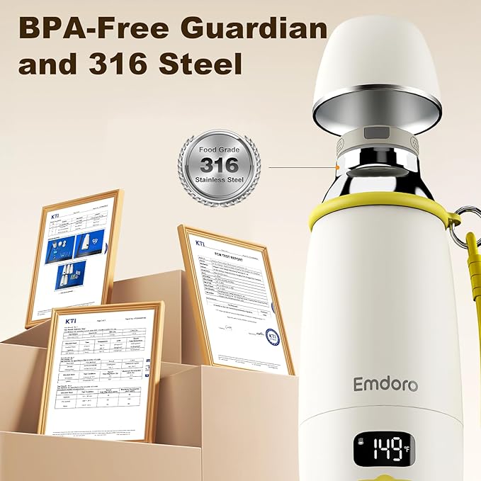 Portable Bottle Warmer for Travel, 212℉ Boil & 149℉ Pasteurization, 17.5oz Milk Warmer for Baby with Temp Control, 16000mAh Bottle Warmer On The Go, Portable Milk and Water Warmer