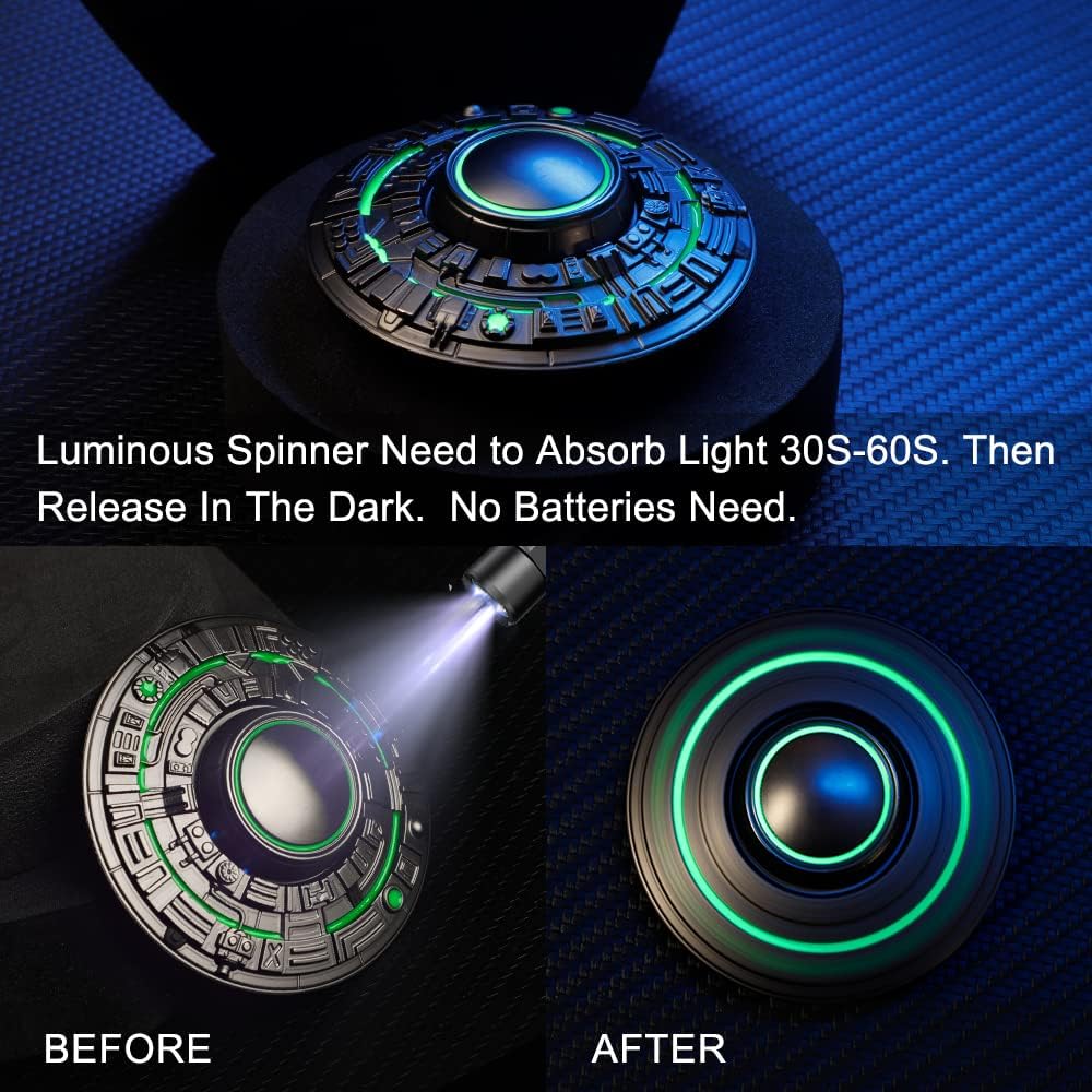 Cool Spaceship Fidget Spinners Metal, UFO Model Finger Hand Spinner, Anti Anxiety Stress Relief Toys Gift for Kids & Adults, Luminous Night Effects, Exclusive Desk Spinning Top for Office