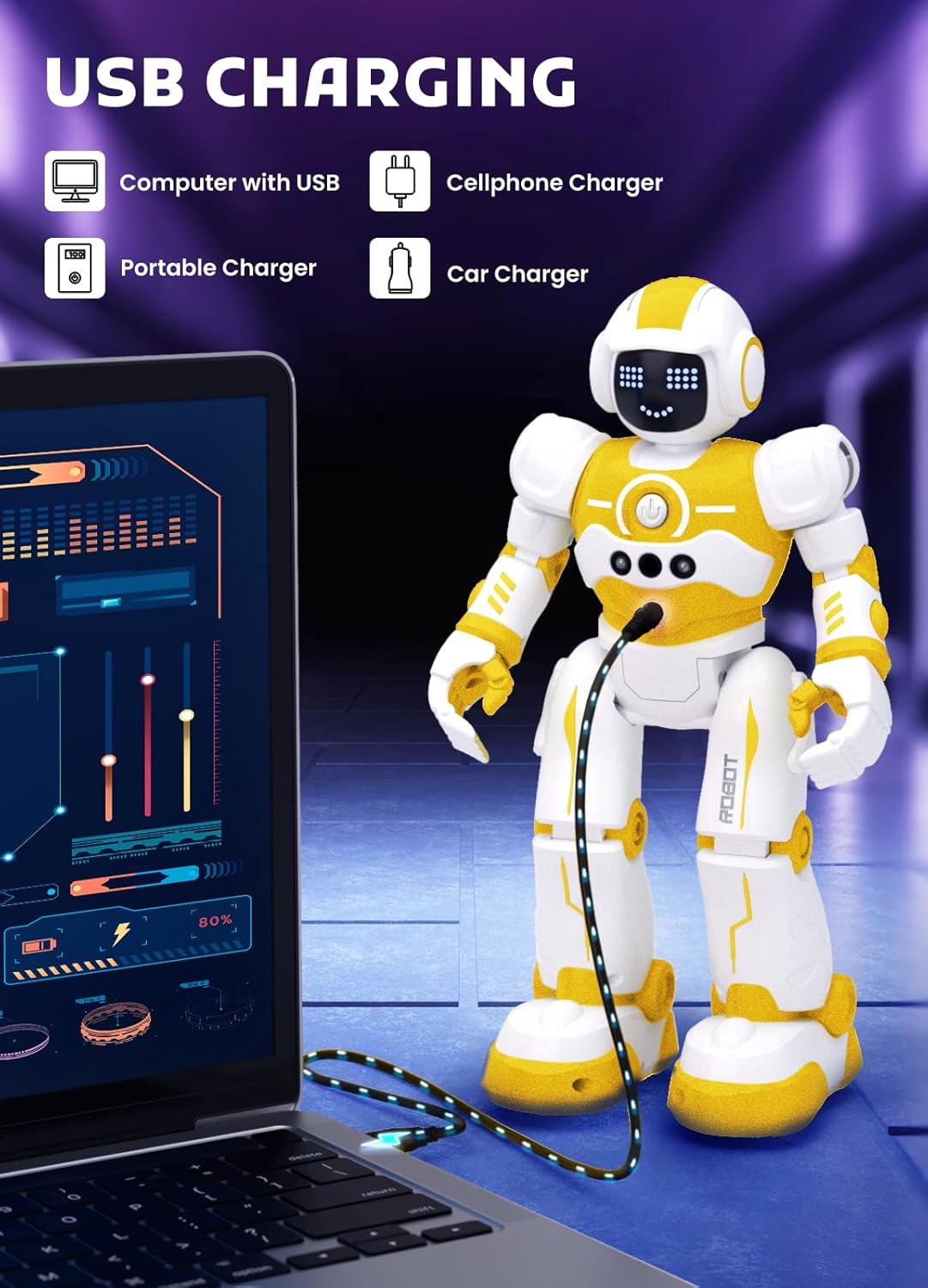 Robot Toys for Kids,Programmable Remote Control Smart Walking Dancing Robot Toy with Gesture & Sensing for Age 4 5 6 7 8 9 10 Year Old Boys for Birthday Present,Yellow