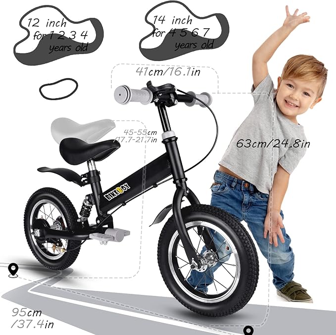 Balance Bike 2 in 1,The Dual Use of a Kids Balance Bike and Kids Bike,12 14 Inches for 2-6 Years Old,with Shock Absorbers, Fenders, Pedals, Auxiliary Wheels