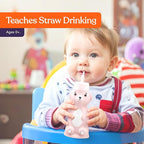 Special Supplies Honey Bear Straw Cup Long Straws, Squeezable Therapy and Special Needs Assistive Drink Container, Spill Proof and Leak Resistant Lid (Pack of 1 Bottle and 3 Straws) (Pink)