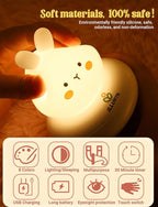 Kids lamp, Bunny Night Light, Toddler Night Light, Rechargeable & Dimmable with 30 mins Timer Function, Safe Silicone Material for Kids to Play with,【9 Colors】