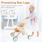 Wooden Baby Walker Doll Stroller, Baby Push Walker, Shopping Cart Learning Walk for Boys and Girls, Wood Push Toys for Toddler Learning to Walk