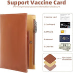 Genuine Leather Travel Passport Wallet, Slim RFID Blocking Holder for Secure Travel and Document Organization (Brown)