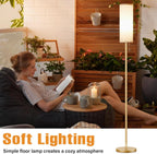 Ambimall Floor Lamp with 3 Color Temperatures Bulb, 64" Standing lamp with Linen lampshade for Bedroom, Minimalist Pole Lamp, White Shade & Gold Pole