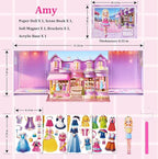 Magnetic Dress Up Dolls for Girls - Paper Doll Dress Up Game Stickers - 35 Piece Roleplay Magnetic Travel Playset, with 3D Store Wardrobe Game Scene, Paper Dolls for Girls Ages 4-7 (Amy)
