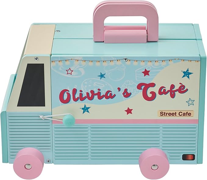 Olivia's Little World Wooden Food Truck Dollhouse + Accessories for 3.5" Dolls, Multi