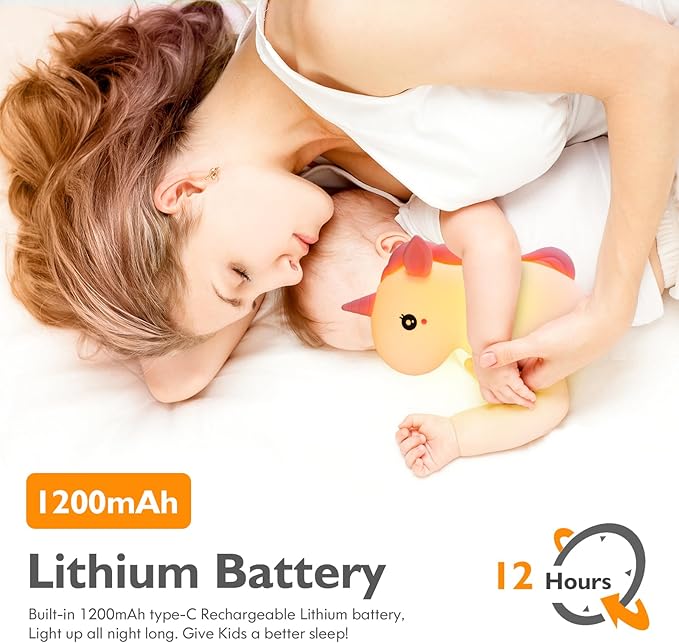 Unicorn Night Lights for Girls Bedroom, Cute Silicone Kids Night Light, Rechargeable LED Night Lamp Squishy Kawaii NightLights for Baby Nursery Children Toddlers Teen Christmas Girls