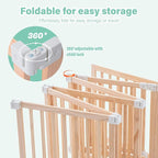 Foldable Wooden Playpen,Large Baby Gate Playpen with Child-Proof Lock-Easy Assembly, Portable Design for Babies & Toddlers- Shape& Size Adjustable Baby Fence Play Area(Wood, 6 Panel)