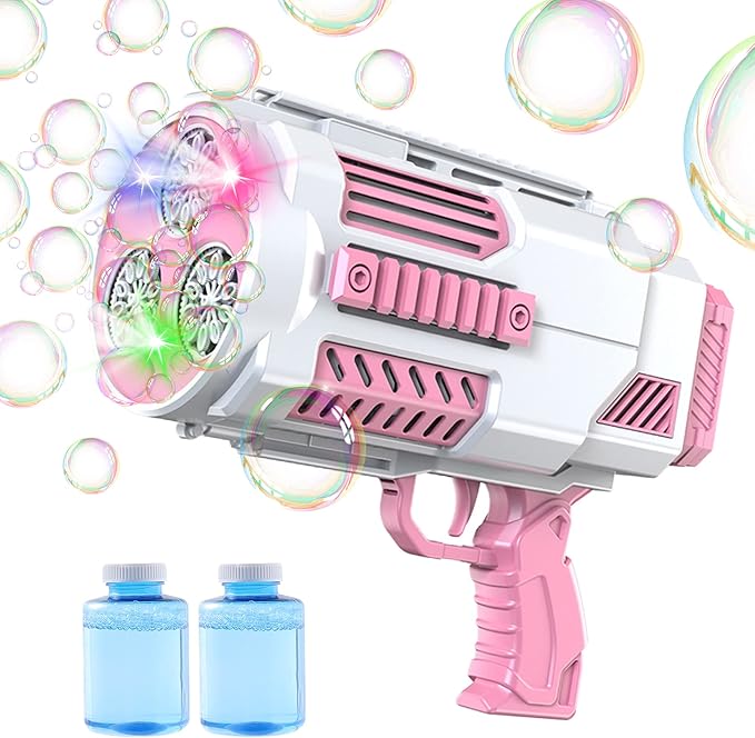 Upgraded Bubble Machine Gun - Auto Bubble Blower, 8000+ Bubbles Per Minute for Kids & Adults Indoor/Outdoor Party - Pink