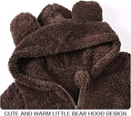 Baby Fleece Jumpsuits Infant Bear Ear Snowsuit Newborn Hooded Romper Warm Coat