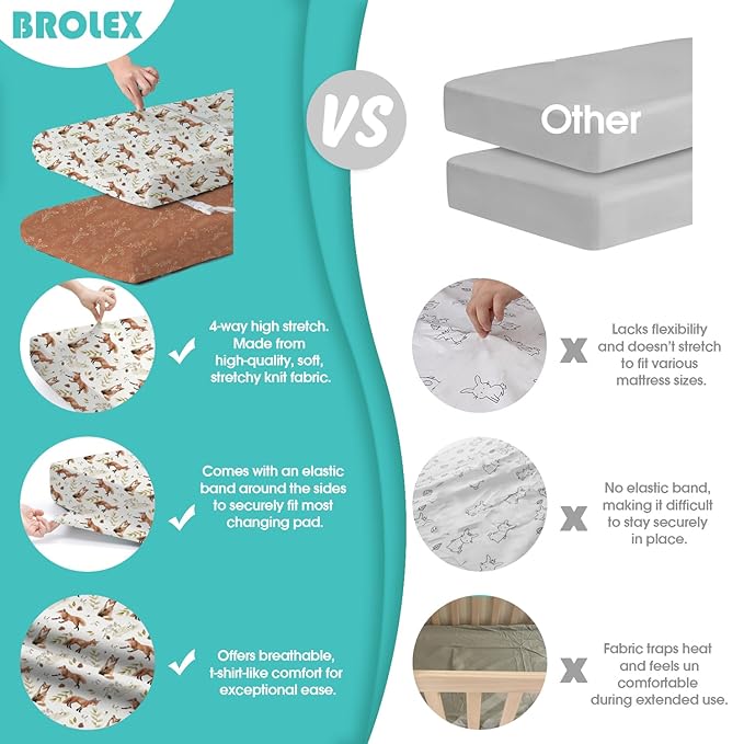 BROLEX Changing Pad Covers for Baby: Boy Girls Ultra Stretchy Soft 2 Pack, Fox Foliage