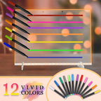 12-Color Markers for Doodle Glow，Neon Dry Erase Markers for Led Drawing Board, Non-Toxic Erasable Chalk Marker for Clear Acrylic Calendar, Mirror, Window, First Day Of School Sign