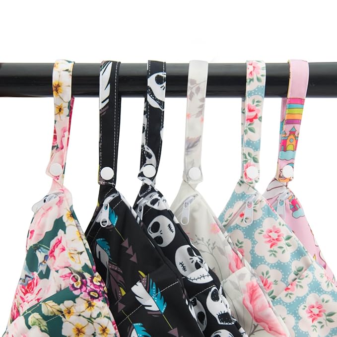 ALVABABY 2pcs Cloth Diaper Wet Dry Bags Waterproof Reusable with Two Zippered Pockets Travel Beach Pool Daycare Soiled Baby Items Yoga Gym Bag for Swimsuits or Wet Clothes L12208