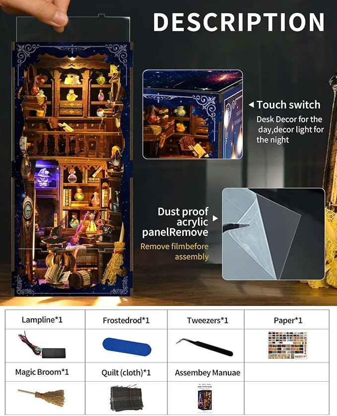 Book Nook Kit - DIY Miniature House Dollhouse 3D Puzzles for Adults and Teens - Gifts for Family and Friends Bookshelf Decor Tiny House Model Build with LED Light (BV02-011)