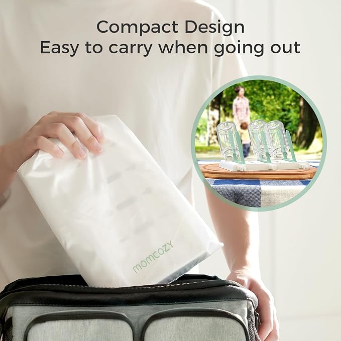 Momcozy DIY Larger Bottle Drying Rack for 18 Bottles, Space Saving Countertop Vertical Rack with Brushes Holder, Detachable Travel Bottle Rack for Baby Accessories & Pump Parts