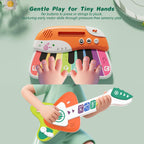 Toddler Baby Guitar Piano Keyboard for 1-3, Touch Baby Piano Guitar Toy for 1 Year Old Musical Toy w/ 3 Modes, Light, Melodies, Music Cards, Adjustable Volume, Birthday Gift for 10–18 Mos &1–3 Yrs Old